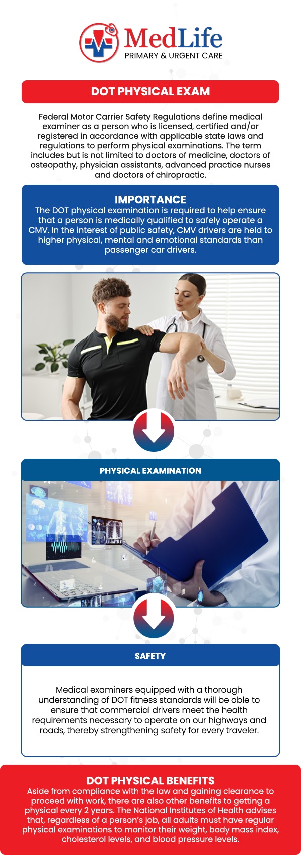 Keeping your commercial driver’s license (CDL) valid requires a thorough, FMCSA-compliant physical examination to ensure you are healthy. At MedLife Primary & Urgent Care, our comprehensive team provides fast, reliable, and certified DOT physical exams in Norcross, GA, covering vision, hearing, blood pressure, urinalysis, and a comprehensive physical health assessment. With convenient walk-in availability, short wait times, and same-day medical certificate issuance for passing drivers, our goal is to get you safely cleared and back on the road without hassle. For more information, contact us or book an appointment online. We are conveniently located at 5825 Buford Hwy NE Ste 300, Norcross, GA 30071.