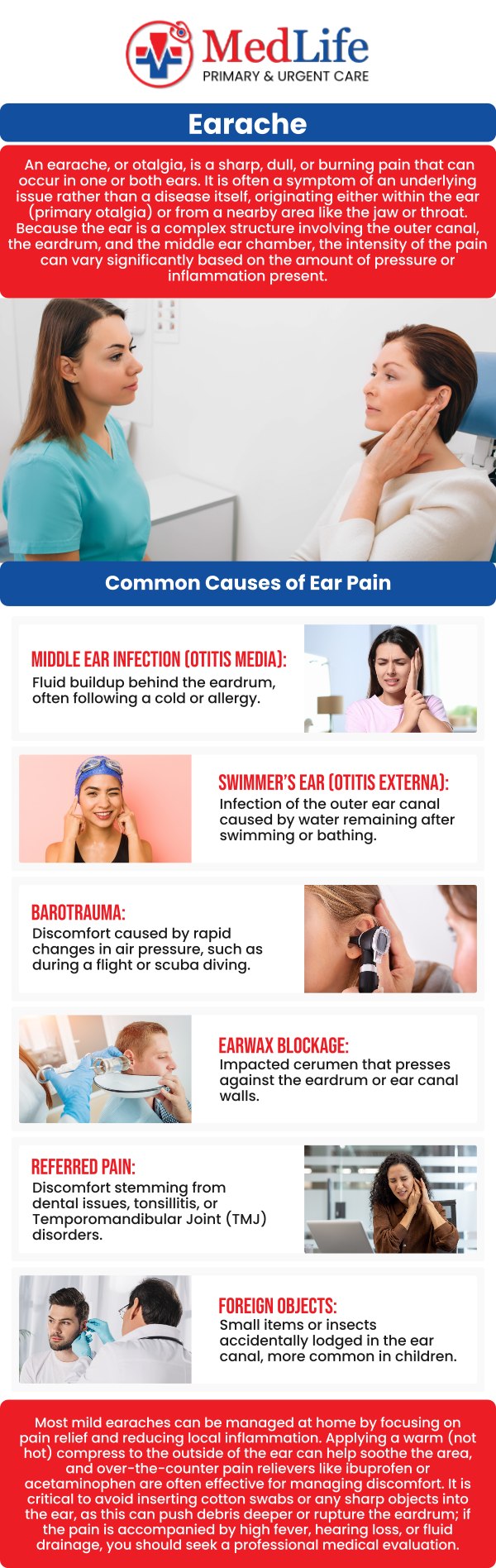 Common questions asked by patients: Can earaches occur without an ear infection? How long does an earache usually last? Can allergies or sinus problems cause an earache? What factors can increase the risk of developing an earache? For more information, contact us or request an appointment online. We are conveniently located at 4038 Winder Hwy, Flowery Branch, GA 30542. We serve patients from Flowery Branch GA, Oakwood GA, Gainesville GA, Braselton GA, Buford GA, Sugar Hill GA, and surrounding areas. Common questions asked by patients: Can earaches occur without an ear infection? How long does an earache usually last? Can allergies or sinus problems cause an earache? What factors can increase the risk of developing an earache? For more information, contact us or request an appointment online. We are conveniently located at 4038 Winder Hwy, Flowery Branch, GA 30542. We serve patients from Flowery Branch GA, Oakwood GA, Gainesville GA, Braselton GA, Buford GA, Sugar Hill GA, and surrounding areas.