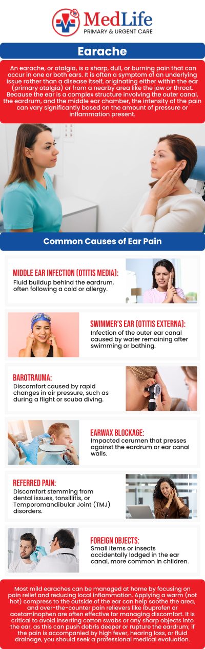 Common questions asked by patients: Can earaches occur without an ear infection? How long does an earache usually last? Can allergies or sinus problems cause an earache? What factors can increase the risk of developing an earache? For more information, contact us or request an appointment online. We are conveniently located at 4038 Winder Hwy, Flowery Branch, GA 30542. We serve patients from Flowery Branch GA, Oakwood GA, Gainesville GA, Braselton GA, Buford GA, Sugar Hill GA, and surrounding areas. Common questions asked by patients: Can earaches occur without an ear infection? How long does an earache usually last? Can allergies or sinus problems cause an earache? What factors can increase the risk of developing an earache? For more information, contact us or request an appointment online. We are conveniently located at 4038 Winder Hwy, Flowery Branch, GA 30542. We serve patients from Flowery Branch GA, Oakwood GA, Gainesville GA, Braselton GA, Buford GA, Sugar Hill GA, and surrounding areas.
