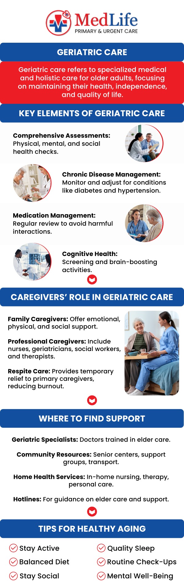 As we age, managing complex health needs, chronic conditions, and mobility changes becomes essential to maintaining vitality and personal freedom. At MedLife Primary & Urgent Care, our dedicated medical team provides comprehensive geriatric care tailored to the unique physical, cognitive, and emotional wellness of seniors in Flowery Branch, GA. From proactive preventive screenings and chronic disease management to mobility support and medication reviews, our compassionate team helps aging adults thrive safely and independently at every stage of life. For more information, contact us or request an appointment online. We are conveniently located at 4038 Winder Hwy, Flowery Branch, GA 30542. As we age, managing complex health needs, chronic conditions, and mobility changes becomes essential to maintaining vitality and personal freedom. At MedLife Primary & Urgent Care, our dedicated medical team provides comprehensive geriatric care tailored to the unique physical, cognitive, and emotional wellness of seniors in Flowery Branch, GA. From proactive preventive screenings and chronic disease management to mobility support and medication reviews, our compassionate team helps aging adults thrive safely and independently at every stage of life. For more information, contact us or request an appointment online. We are conveniently located at 4038 Winder Hwy, Flowery Branch, GA 30542.