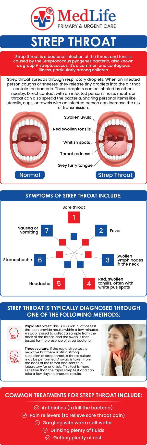 Common questions asked by patients: What is strep throat? What are the symptoms of strep throat? Is strep throat contagious? How is strep throat treated? For more information, contact us or request an appointment online. We are conveniently located at 2035 Flat Shoals Rd SE, Conyers, GA 30013. We serve patients from Conyers GA, Covington GA, Lakeview Estates GA, Stonecrest GA, and surrounding areas.